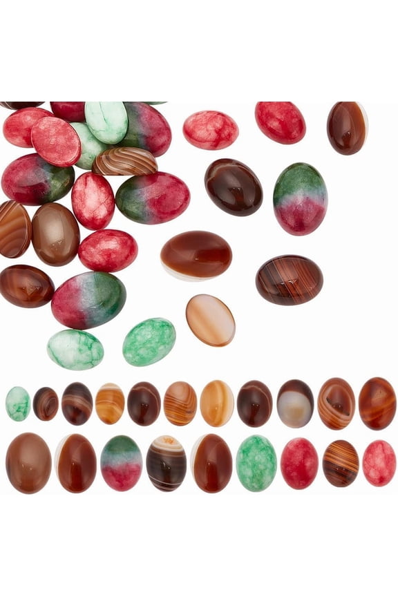 30 Pcs Natural Oval Gemstone Cabochons 5 Styles Semi-Precious Oval Dyed Natural Jade Cabochons Beads for DIY Bracelet Necklace Jewelry Craft Making