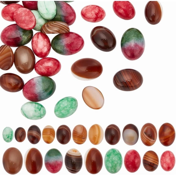 30 Pcs Natural Oval Gemstone Cabochons 5 Styles Semi-Precious Oval Dyed Natural Jade Cabochons Beads for DIY Making
