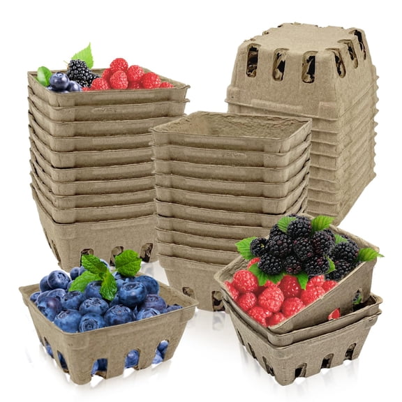 30 Pcs Natural Pulp Fiber Berry Basket,Small Molded Produce Vented Basket Kitchen Supplies for Strawberry Blueberry Raspberry, Fruit Tray for Farmer Market