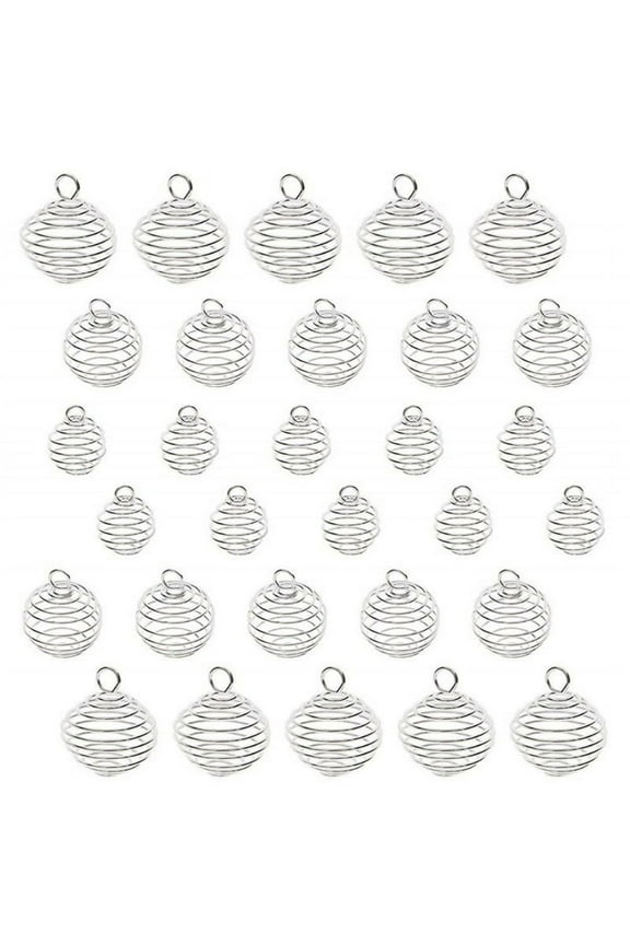 30 Pcs Necklace Cage Charm Pendant 3 Sizes Spiral Bead Hollow Cage Stone Holder