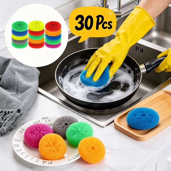 30 Pcs Non Scratch Mesh Scourer Pads, Plastic Poly Mesh Dish Washing Scrubbers, Multi-Purpose Cleaning Pads for Dishes, Cookware, Aquarium Decor & Crafts(Assorted Colors)