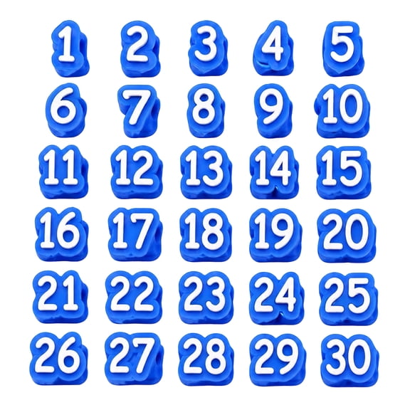 30 Pcs Numbered Pencil Caps, Blue Eraser Protectors with White Digits 1-30, Classroom Management Supplies for Teachers, Office Inventory Control, Durable Plastic Fit Standard Pencils