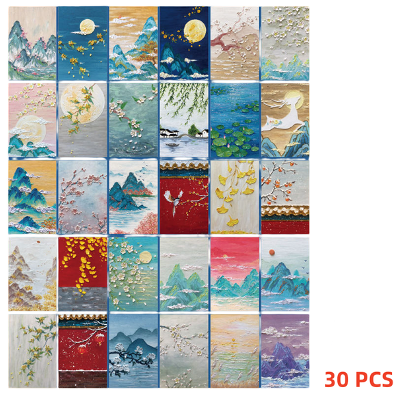 30 Pcs Oil Painting Blank Luxury Greeting Cards with Mountains and Rivers Cards Blank Note Cards Art Print Boxed Blank Note Card with Envelope Stickers for Party Invitations