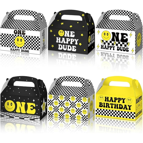 30 Pcs One Happy Dude Birthday Party Decorations One Happy Dude Party Favor Boxes 1st Birthday Decoration Set Smile Face Table Toppers Centerpieces for Baby Shower Supplies Home Decor
