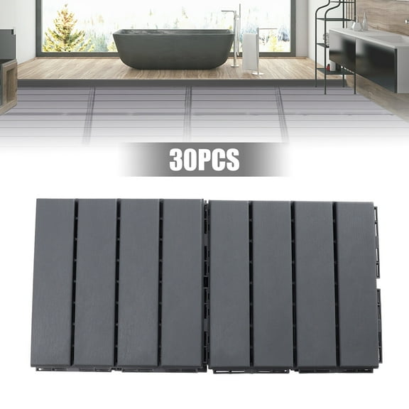 30 Pcs PB-319 Interlocking Deck Tiles Dark Gray Rectangular Efficient Drainage 30 Pack Interlocking Deck Tiles
