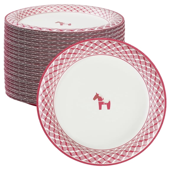 DTFMZOV 30 Pcs Paper Plates Disposable, 10 inch Red Horse Round Dinner Plates, Microwave-Safe, Leak-Proof, Ideal for Parties, Picnic & Daily Use