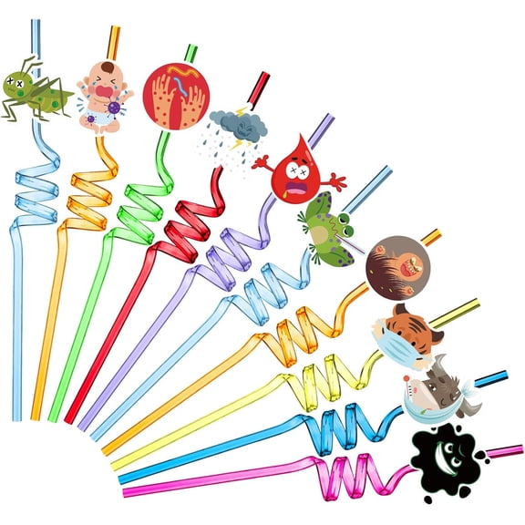 30 Pcs Passover 10 Plague Straws Passover Frogs Lice Hail Locust Firstborn Theme Crazy Straws Plastic Reusable Drinking Straws for Pesach Seder Passover Seder Table Supplies Decorations, 10 Styles