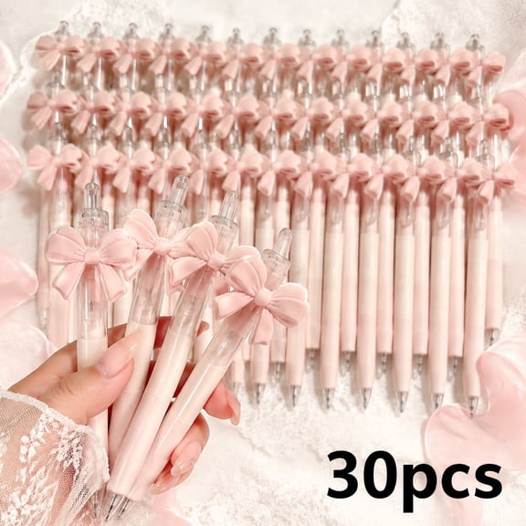 30 Pcs Pink Bow Ballpoint Pens Bulk Retractable Black Ink Pens with Soft Grip Cute Aesthetic Stationery Set for Writing Journaling Office Party Favors Exam Prep Term Starts and Daily Use