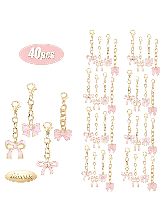 30 Pcs Light Pink Bow Keychains Bulk, Cute Acrylic Alloy Charms for Women Girls Birthday Party Favors Gift