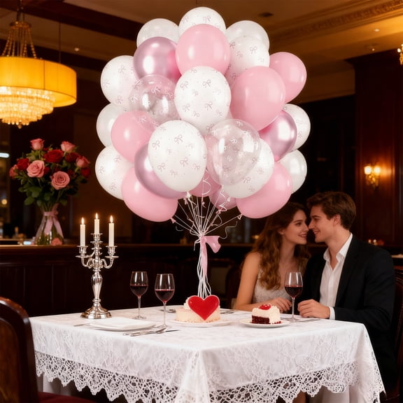 30 Pcs Pink Bow Print Balloons, Pastel Light Pink Transparent White Bow Print Coquette Balloon for Girls Women Birthday Bachelorette Party Bridal Wedding Anniversary Valentine's Day Decorations