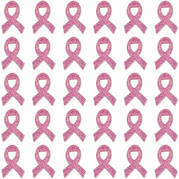 30 Pcs Pink Ribbon Breast Cancer Awarenes Cloth Patches 1.1x1.65inch Rose Rhinestone Appliques Patches Sew on Ribbon Patches Appliques