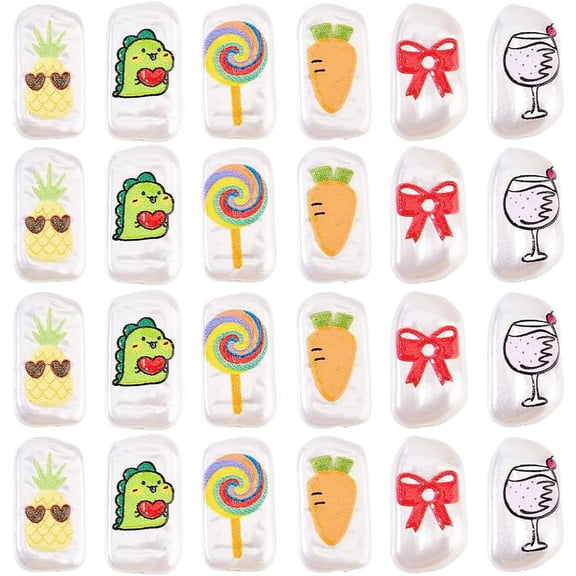 30 Pcs Plastic Imitation Pearl Beads 6 Style 3D Printed Bowknot Lollipop Pineapple Plastic Beads Irregular Shape Pearl Beads for DIY Necklace Bracelet Jewelry Making for DIY