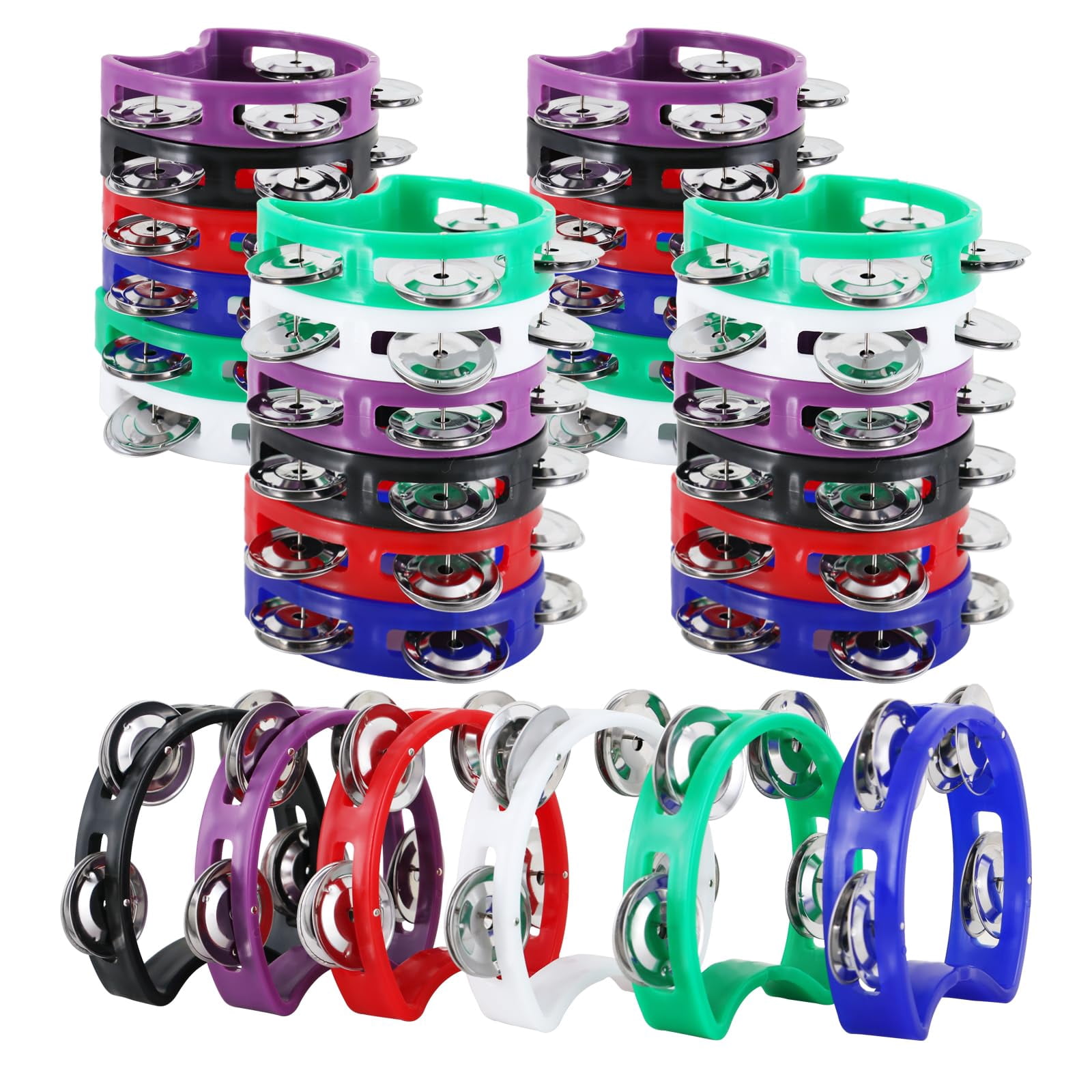 30 Pcs Plastic Percussion Tambourine With 4 Bells Musical Rhythm Instrument Hand Colored Noise Makers