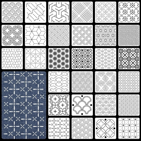 30 Pcs Plastic Sashiko Stencil 4.7 X 4.7 Inch Geometric Sashiko Pattern Template