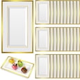 thumbnail image 1 of 30 Pcs Plastic Serving Tray Bulk White Gold Rim Elegant Rectangle Disposable Plastic Dessert Table Display Set Serving Trays Platter for Weddings Birthday Party Food Fruit Dessert 8 x 13 Inch, 1 of 4