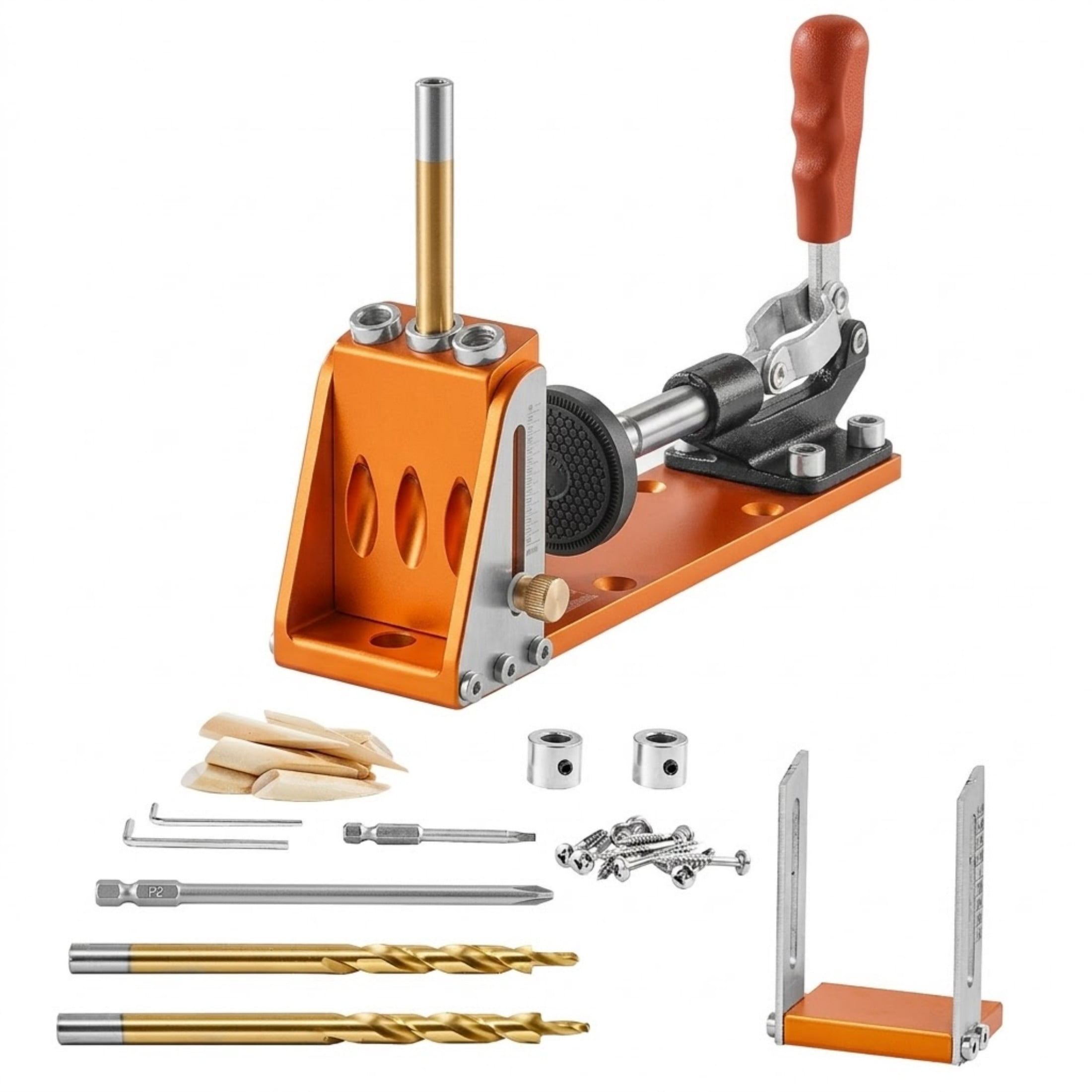 30 Pcs Pocket Hole Jig Kit, Adjustable Woodworking Drill Guide with Step Drill Bits and Accessories, Dual Scale
