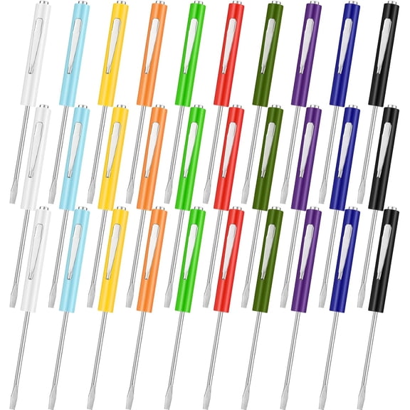 30 Pcs Pocket Screwdriver Mini Tops and Pocket Clips Magnetic Slotted Screwdriver with Magnet Small Slotted Screw Driver for Mechanical Electrician Technician Repair Tool(Mix Color)