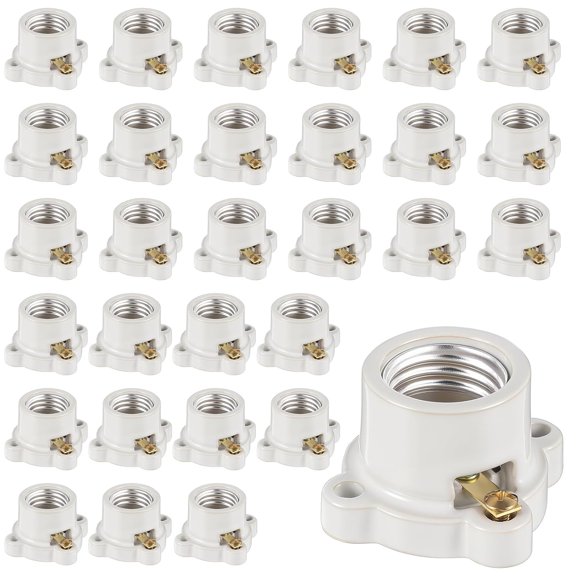 30 Pcs Porcelain Lamp Holder Socket E26/E27 Medium Keyless Threaded Socket with Two Hole Flanged Mounting 660W 250V Medium Base Lampholder Cleat Sockets for Indoor Garage Closet Lighting