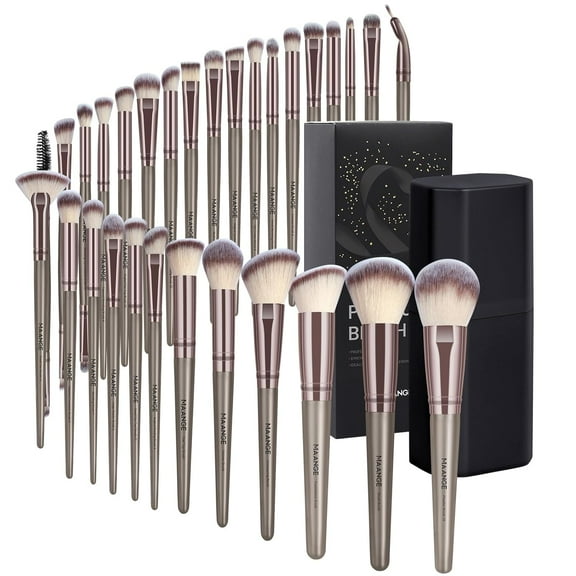 30 Pcs Professional Makeup Brushes with Case, Premium Synthetic Face Foundation Powder Blush Eyeshadow Blending Eye Brush Set Travel Makeup Brushes Set(Champagne)