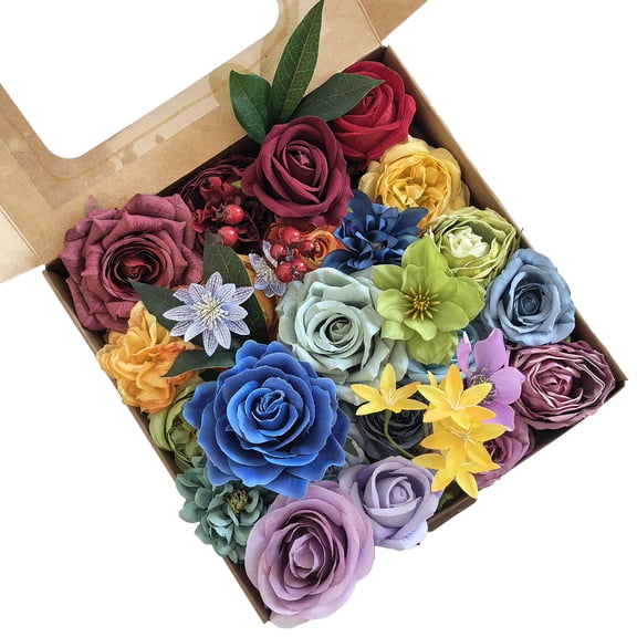 30 Pcs Rainbow Artificial Flowers Bulk, Realistic Silk Faux Flowers with Iron Wire Stems, Decorative Floral Arrangement for Wedding Party Bouquets Centerpieces Indoor Decor