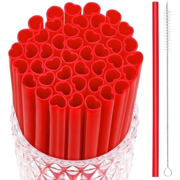 30 Pcs Red Heart Shaped Straws, Reusable Valentines Plastic Drinking Straw for Valentines Day Party Favors Birthday Bridal Shower Wedding Supplies