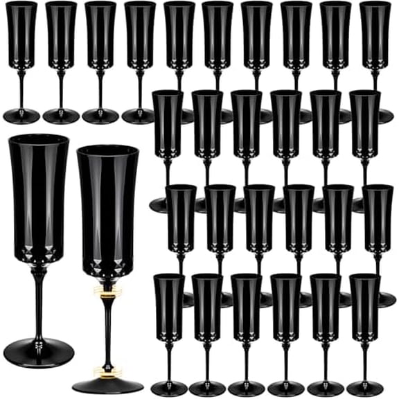 30 Pcs Removable Black Champagne Flutes Bulk 7.5oz Plastic Wine Glasses Toasting Goblet Unbreakable Plastic Champagne Cups for Wedding Bachelor Banquet Christmas Party Supplies