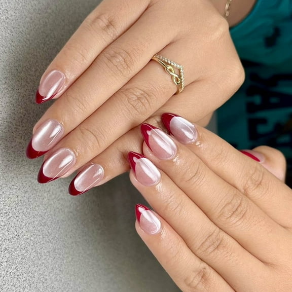 30 Pcs Retro Full Covers False Nails Short Almond Press On Nails Cats Eyes Stick on Nails French Tip Acrylic Nails