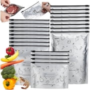 30 Pcs Reusable Aluminum Foil Storage Bags, 3 Sizes Thicken Vacuum Zipper Freezer Bags with Labels, Stand Up Sealable Food Storage Bags for Vegetables, Fruits, Meat and Seafood