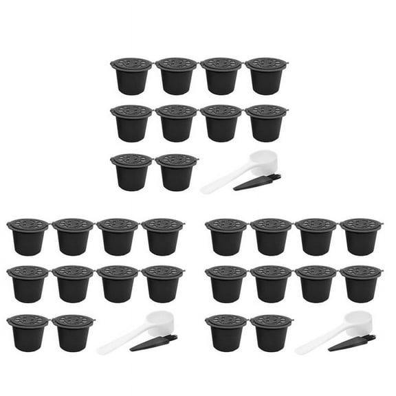 30 Pcs Reusable Refillable Coffee Capsule Filters for with Spoon Brush Kitchen Accessories Coffee Filter Black