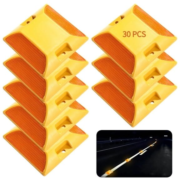 30Pcs Road Reflectors, Reflective Highway Markers, Road Studs for Driveway Entrance, Driveway Asphalt Stud Markers, Plastic High Visibility Lane Markers for Speed Bumps, Pedestrian Crossings