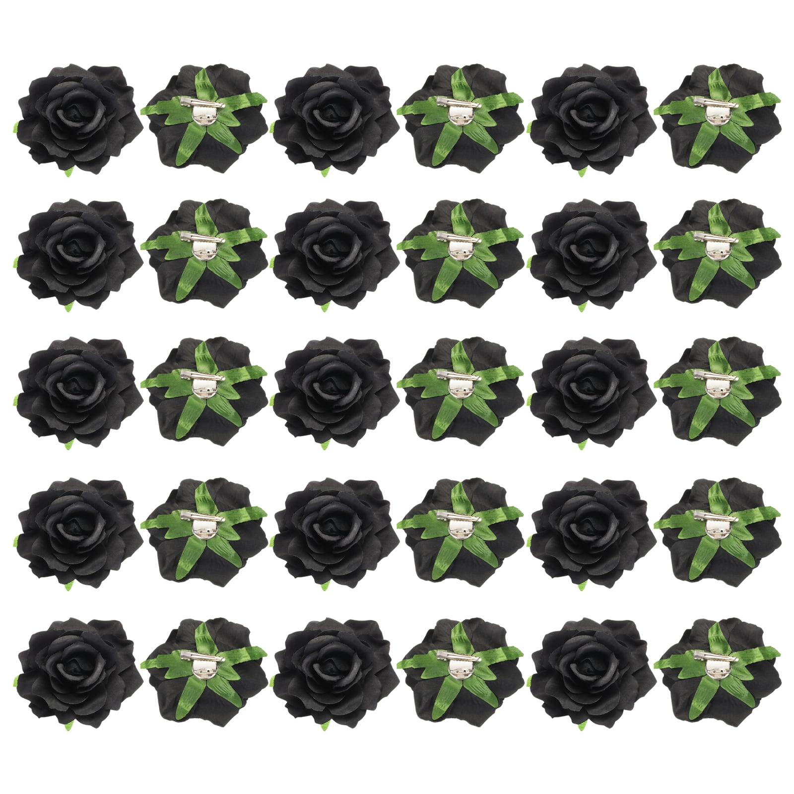 30 Pcs Rose Flower Hair Clips 4 Inch Flower Hair Pins for Women Hair Accessories Black