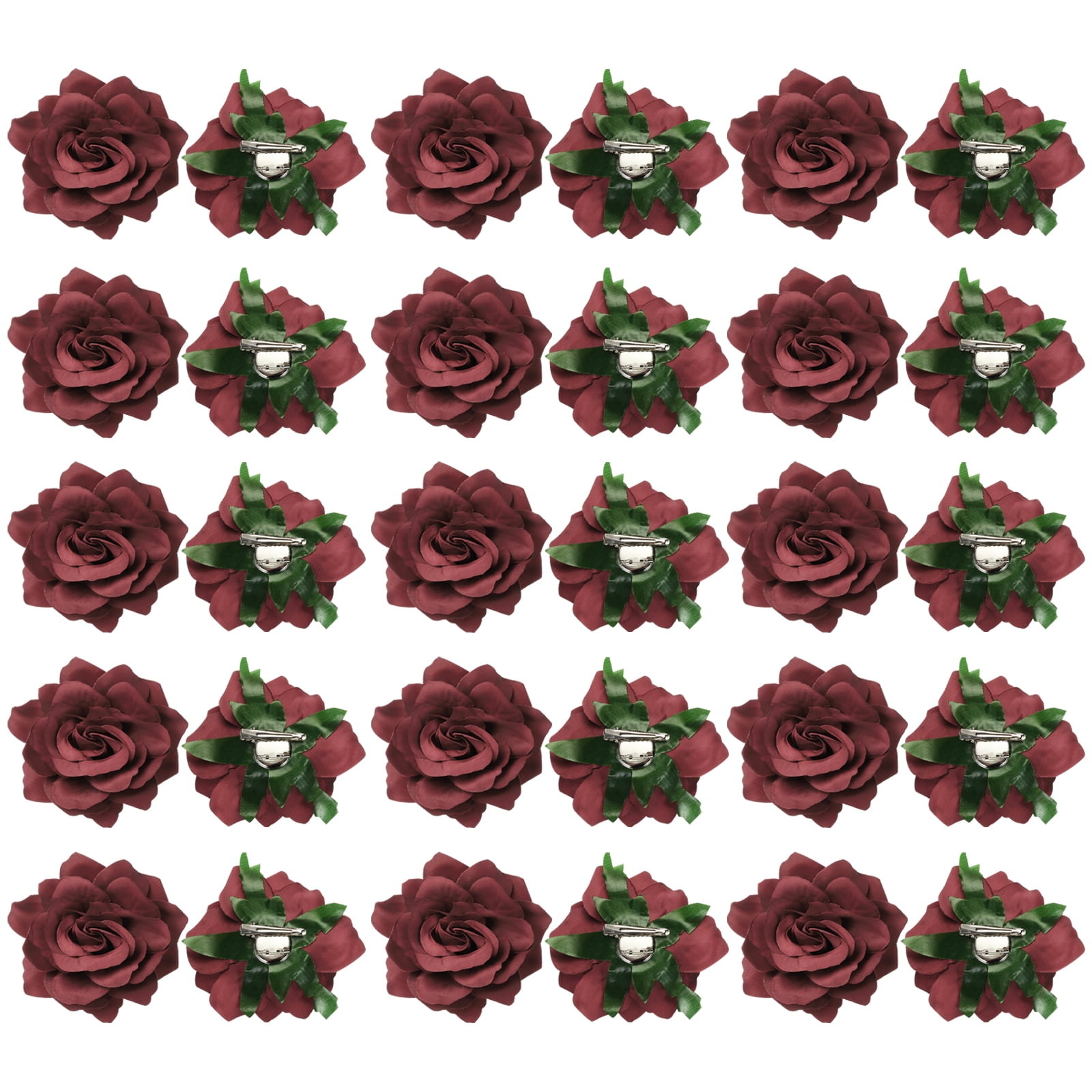 30 Pcs Rose Flower Hair Clips 4 Inch Flower Hair Pins for Women Hair Accessories Dark Red
