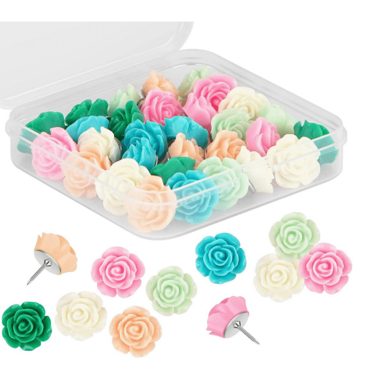 KINBOM Flower Push Pins, 30pcs Flower Thumb Tacks Decorative Push Pins
