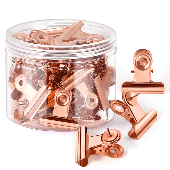 30 Pcs Rose Gold Metal Push Pin Clips – Bulldog Clip Thumb Tacks | for Bulletin Board, Cork Board, Classroom,  Office Supplies