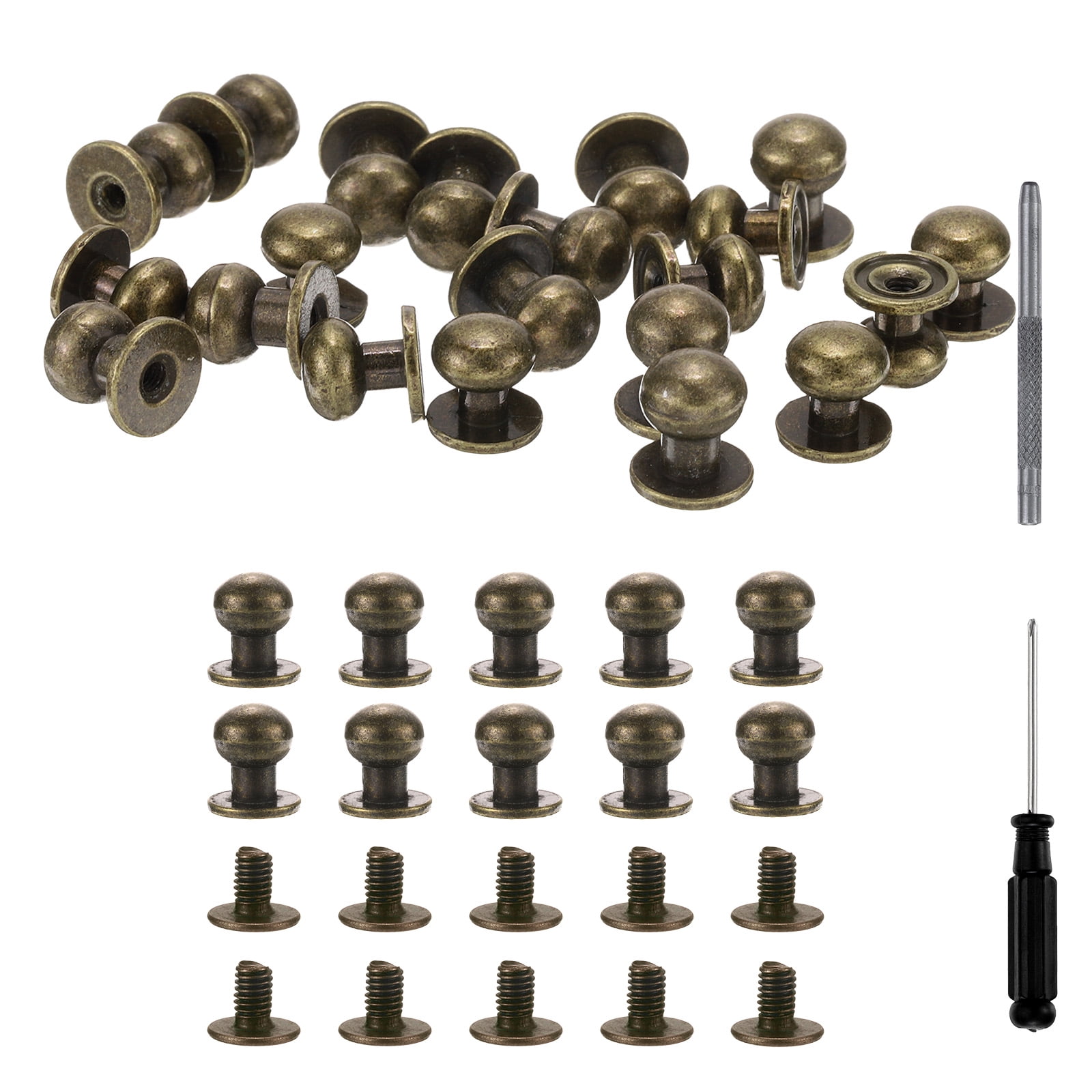 Threaded Button Head Rivets 30 Pcs Round Head Button Studs 9mm Alloy Leather Rivets with Screw ...