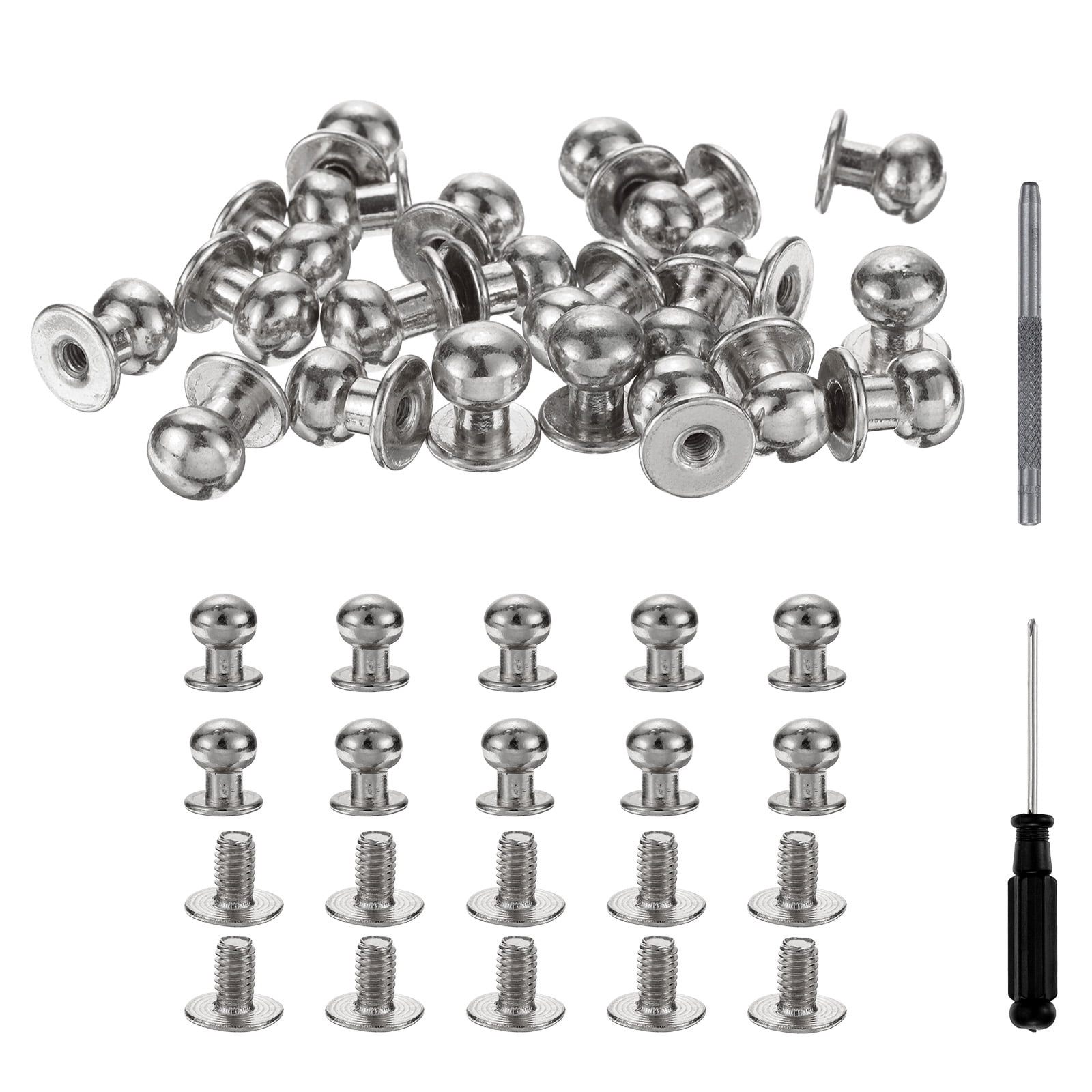 Sourcing Map Round Head Button Studs Screw 5mm Alloy Leather Rivets With Hollow Punch Screwdriver For Repair And Decorate Fabric Clothing Shoes Bags DIY, Bronze