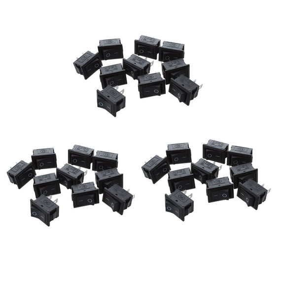 30 Pcs SPST Mini Black 2 Pin Rocker Switch AC 125V 10A 250V 6A