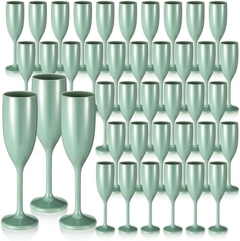 Domensi 40 Pcs Champagne Flutes Bulk 6 Oz Christmas Acrylic Wine Glasses Toasting Goblet Unbreakable Plastic High Stem Champagne Cups For Wedding