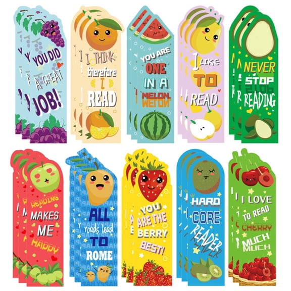 30 Pcs Scratch and Sniff Scented Bookmarks Fruit Food Theme Sayings Bookmarks Sayings Cute Scented Gifts Bulk Bookmarks Book Marks for Books Reading, 5.51"x1.57", 10 Models