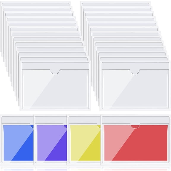 30 Pcs Self Adhesive Pockets, Bin Labels for Storage Bins, Clear Pocket Label Sleeves, Plastic Index Card Holder with Top Open for Organizing Bins Box Drawer (4.06 x 2.48 Inches)