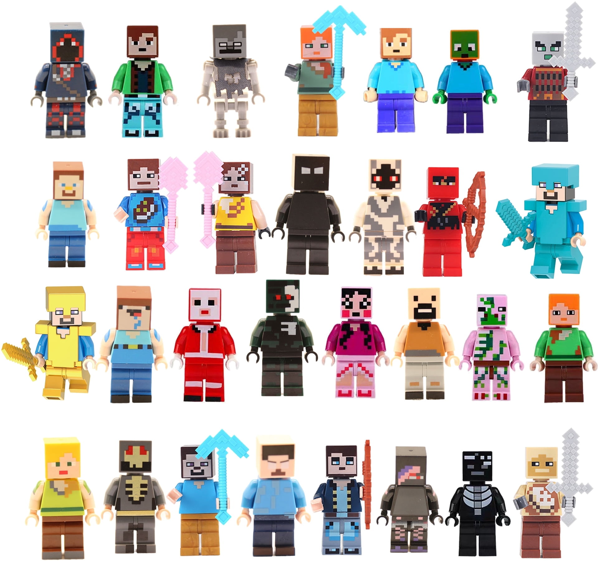 30 Pcs/Set Minecraft Minifigures Toys Playset, Pixel Game Mini Action ...