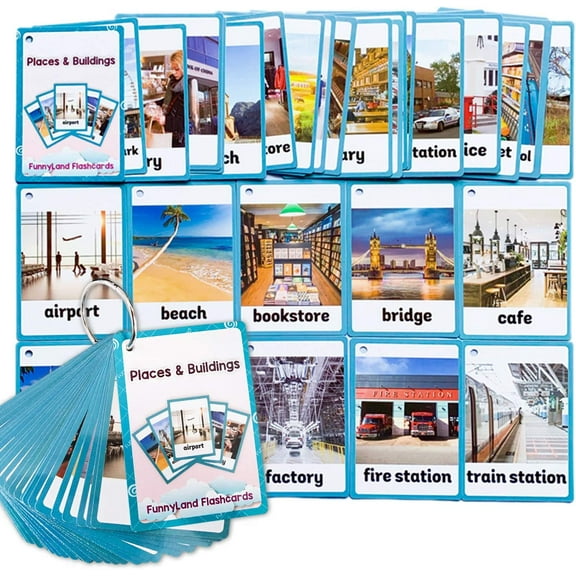30 Pcs/Set Places&Building Flash Cards | Learning Toys Flashcards for Children Pre-K, Toddlers and Kids