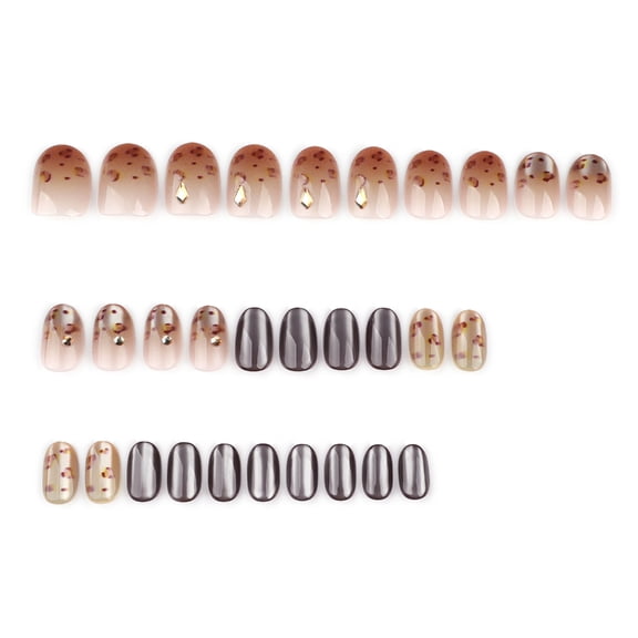 30 Pcs Short Round False Nails Gradients Artificial Nails French Tip Stick On Nails Cats Eyes Press On Nails for Woman