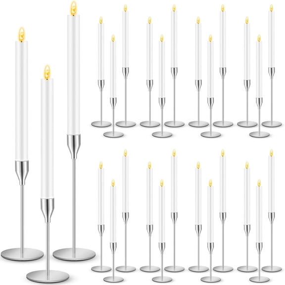 30 Pcs Silver Candle Holders with White Flameless LED Taper Candles for Wedding Table Centerpieces Home Decor