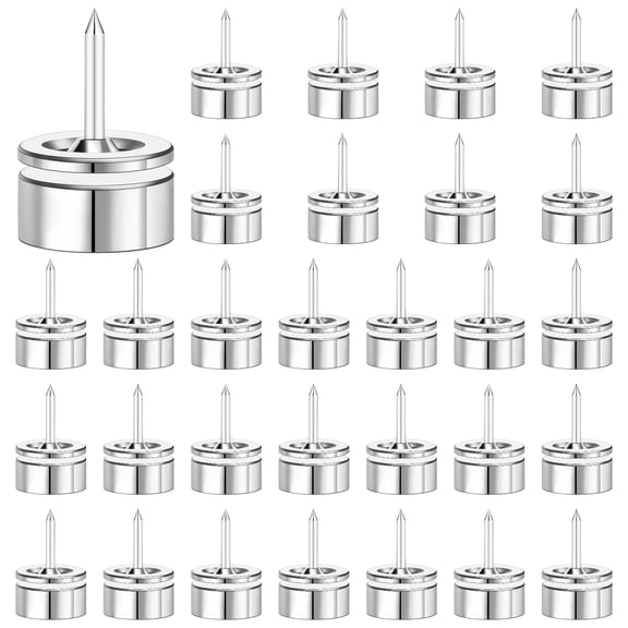 30 Pcs Silver Push Pins with Strong Attachment Force, Strong Thumbtacks For Hanging, Flat Head Poster Hanger, Metal Snaps with Strong Attachment Force, 0.63 in