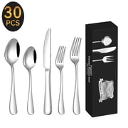 30 Pcs Silverware Set for 6, Kosbon Stainless Steel Flatware Tableware Set, Include Forks Spoons and Knives Set, Mirror Polished Cutlery Utensil Set for Home Restaurant, Dishwasher Safe
