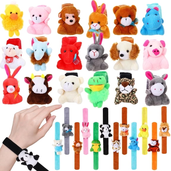 30 Pcs Slap Bracelet Stuffed Animal for Kids Cute Animal Slap Bracelets Stuffed Bracelets Bulk Bracelet Plush for Holiday Gifts Themed Party Favors, Classroom Rewards
