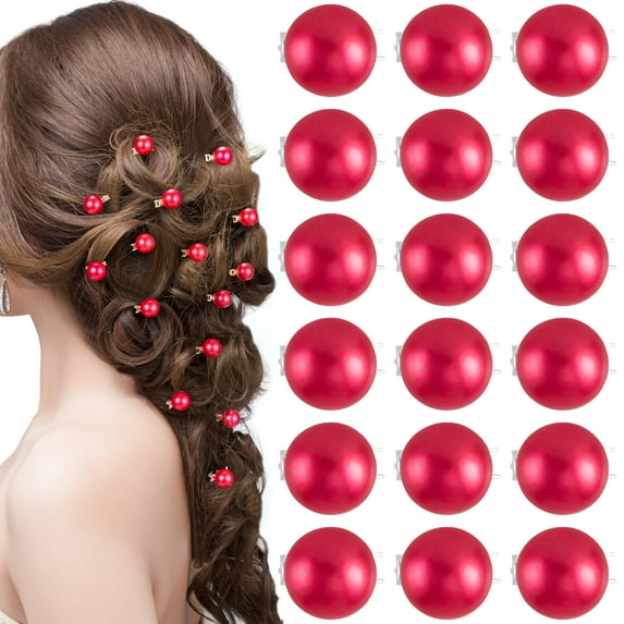 30 Pcs Small Mini Pearl Hair Clips, Trianu Sweet Artificial Bangs Clips Decorative Hair Accessories for Women and Girls, Red