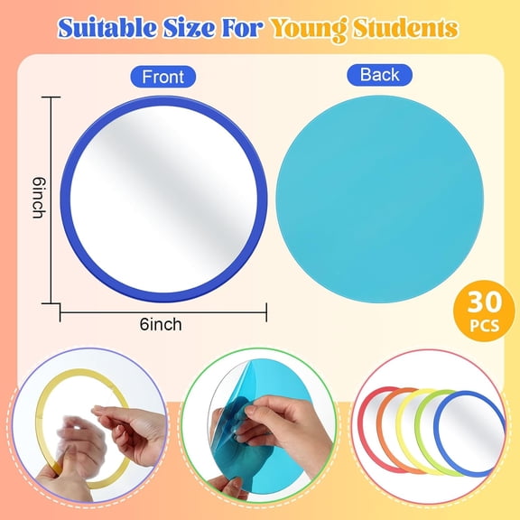30 Pcs Small Mirrors for Kids 6 x 6 Inches Round Unbreakable Shatter Proof Mirror for School Classroom Bathroom DIY Crafts Preschool Facial Expression (Mixed Colors)