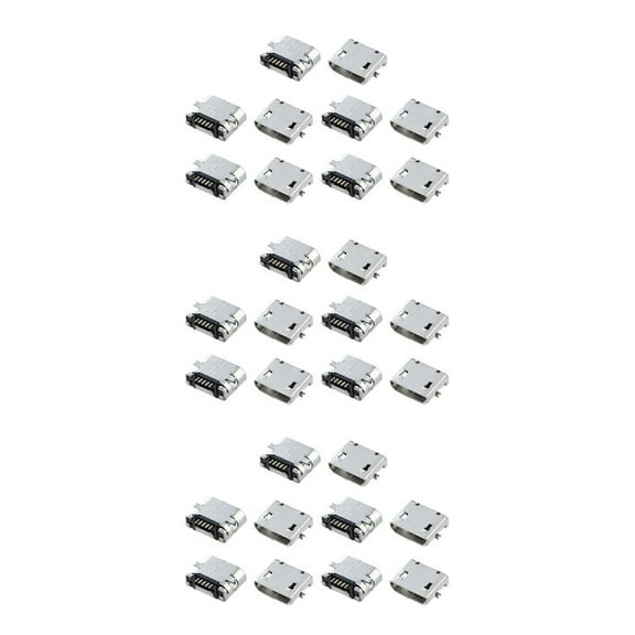 30 Pcs Spare Parts Type B Micro USB Female Jack Connector Port Socket,30 x Micro-USB Jack,Silver Tone